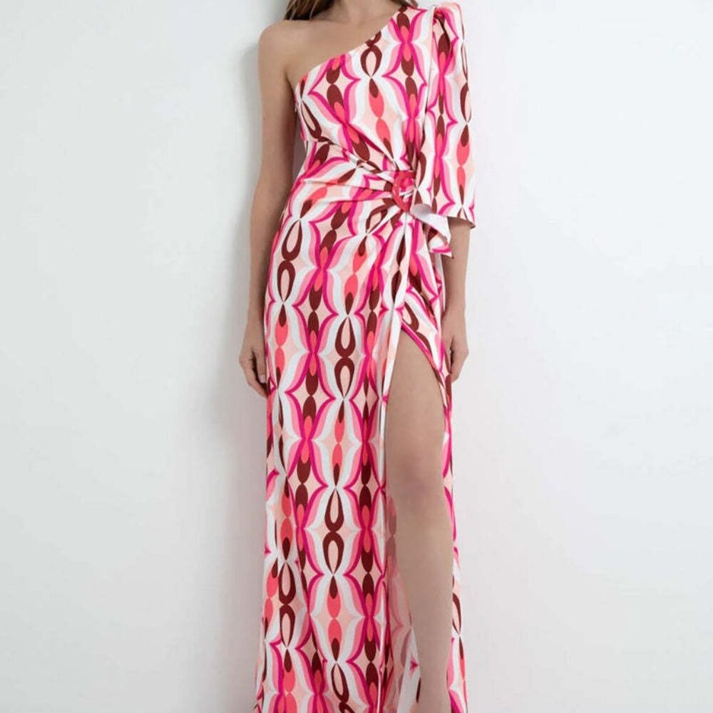 NWT PatBO Twist One Shoulder Maxi Dress Flamant PINK FWRD NEW OFFSHOULDER MAXI - Picture 3 of 9